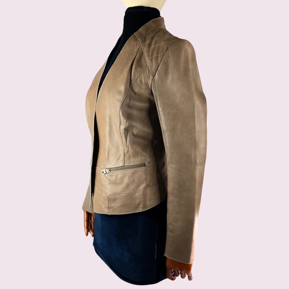 Open front Taupe Leather Moto Jacket Size Medium - Picture 3 of 15